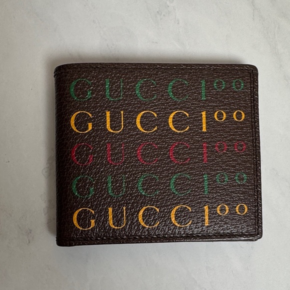 Gucci Dark Brown Leather Wallet with Colorful Logo 100th anniversary - Picture 1 of 7